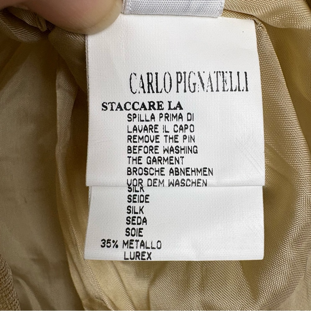 New Carlo Pignatelli Womens Silk Jacket Ruffle Color Sz 14 Gold - Picture 7 of 12